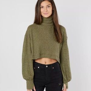 Olive Green Cropped Turtleneck Sweater